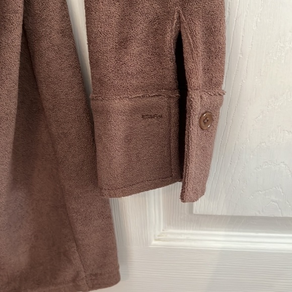 Collared Button Up Down Terry Cloth Brown Mini Dress - Picture 4 of 5